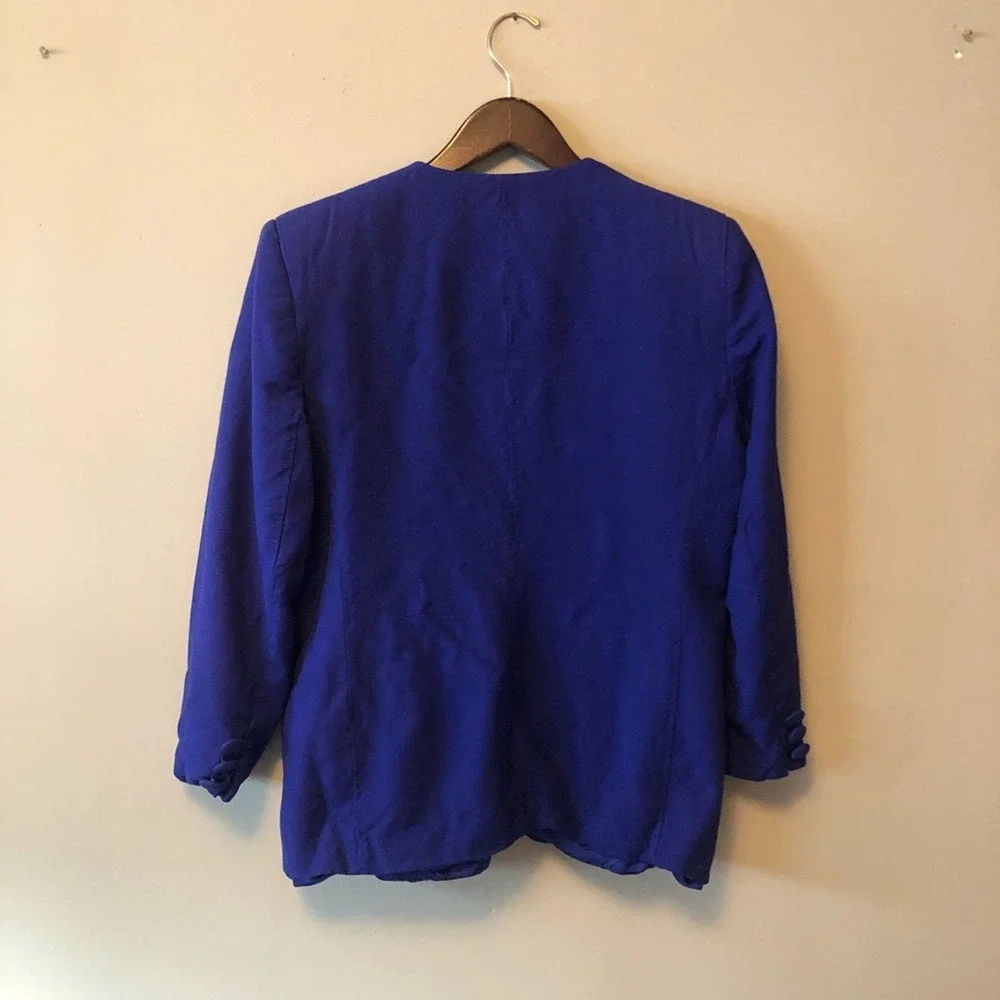 Christian Dior vintage large button blazer purple blue cropped sleeve